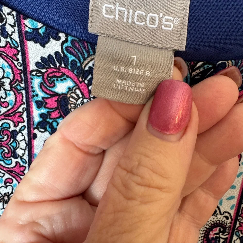 ❤️GORGEOUS SPRING/SUMMER Chico's Blue/Pink Print  Dress  MEDIUM 8/10   #CL - Picture 9 of 9